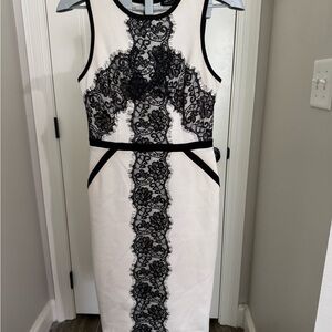 Nicole by Nicole Miller Black and White lace Sleeveless wiggle  Dress
